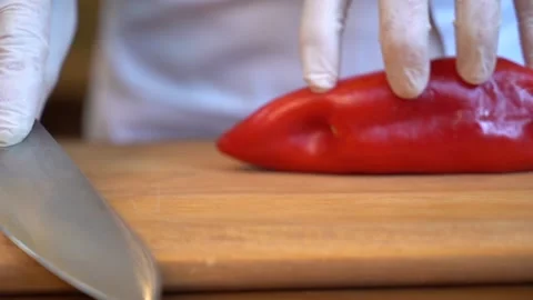 The chef is cutting the vegetables to cook. Stock Footage 150092415