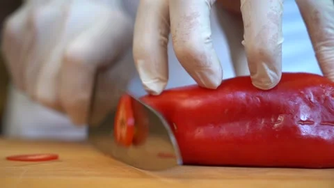 The chef is cutting the vegetables to cook. Stock Footage 150092557