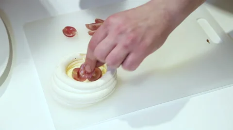 Chef decorate dessert grapes Stock-Footage 59356910
