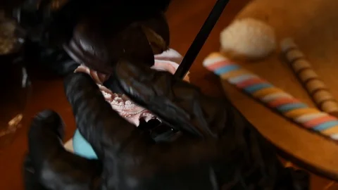 The chef decorates the dessert with sweets Stock Footage 113195144