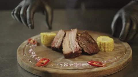 The chef decorates the finished dish in the kitchen. Stock Footage 239268984