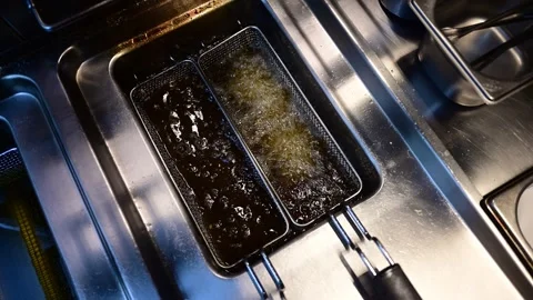 Chef deep frying chicken nuggets in a restaurant kitchen Stock-Footage 327580204