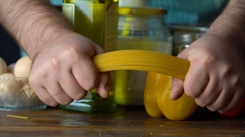 Chef defeats spaghetti HD Stock Footage 85279440