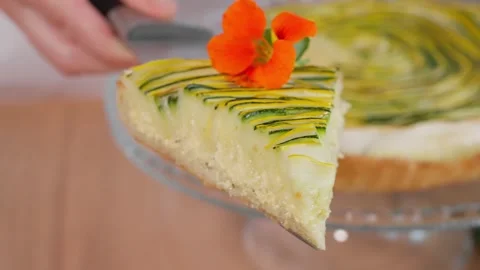 The chef demonstrates a piece of finished pie on a spatula Stock Footage 264141583