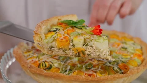 The chef demonstrates a piece of finished pie Stock Footage 264141757