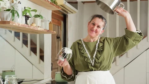 Chef Demonstrates Sticky Dough with Upside Down Bowl in Cozy Kitchen Setting Stock Footage 307123941