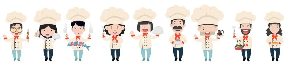 Chef in different cooking  character set Stock Illustration