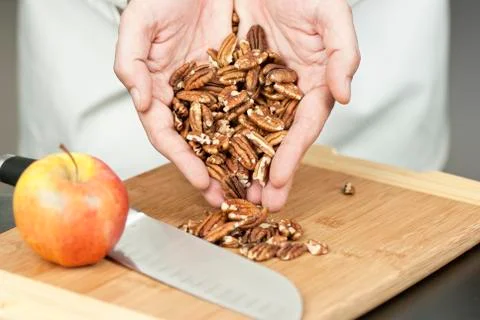 Chef displays pecans Stock Photos
