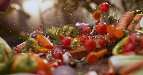 Chef dropping sliced vegetables on board Stock Footage 311833226