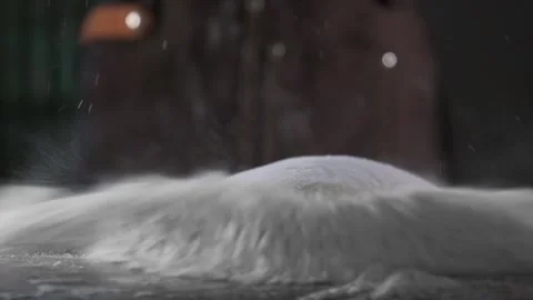 Chef drops dough on flour Stock-Footage 134954890