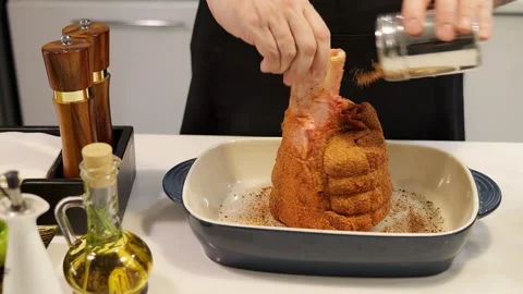 Chef expertly prepared beef with medley of aromatic spices infusing beef with Stock-Footage 270504544