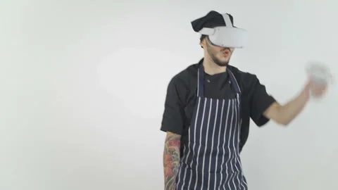 Chef exploring and having fun in VR simulation Stock Footage 143635277