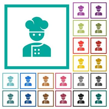 Chef flat color icons with quadrant frames Stock Illustration