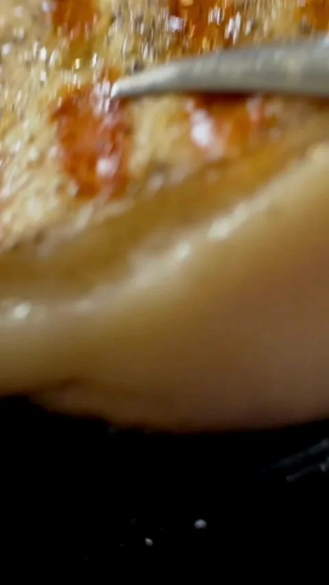 Chef flips juicy grilled meat steak on hot pan Video stock 334169839