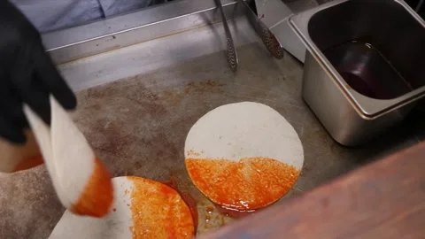 Chef Frying Crispy Tortilla Shells for Tacos Stock Footage 331636956