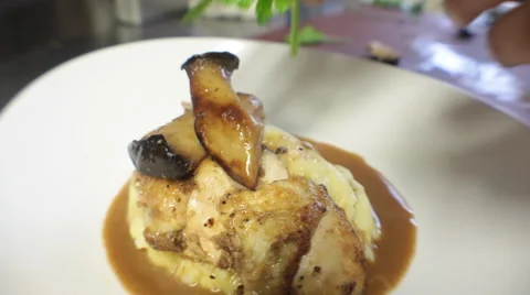 Chef Garnishes Chicken Dish Stockbeeldmateriaal 41960150