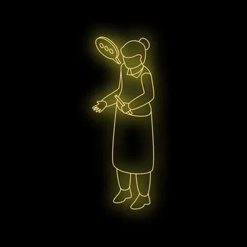 Chef giving instructions with speech bubble in neon style on black background Stock Illustration