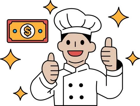 A chef is giving a thumbs up to a dollar bill Stock Illustration