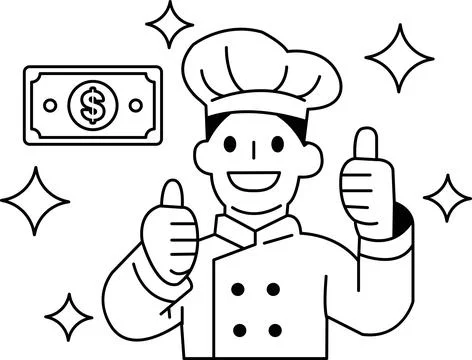 A chef is giving a thumbs up to a dollar bill Stock Illustration