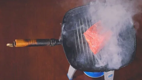 Chef grilled steak in a pan Stock Footage 73278311
