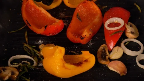 Chef grilling fresh vegetables on a griddle Stock Footage 105124274