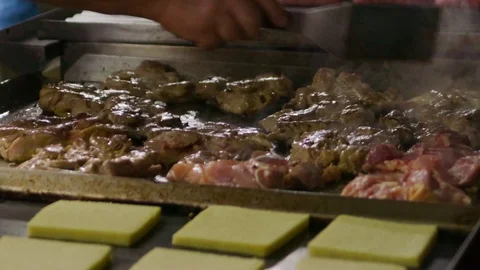 Chef Grilling Meat On Barbeque At Picnic Stock Footage 117350870