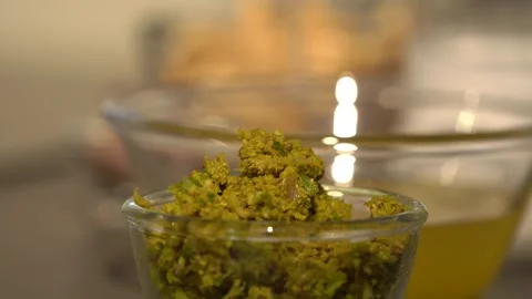 Chef Grinding Green Curry Paste in Mortar and Pestle Stock Footage 296313667