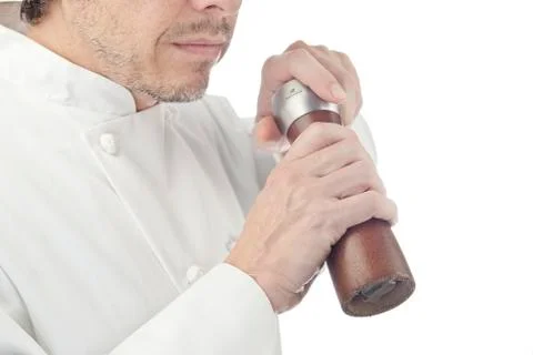 Chef Grinds Pepper, Hands Side Stock Photos
