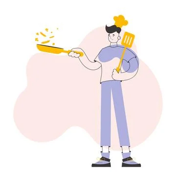 Chef guy. Line art trendy style. Vector illustration. Stock Illustration