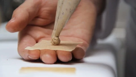 Chef Hand Preparing Delicious Mousse Dish Stock Footage 110477566