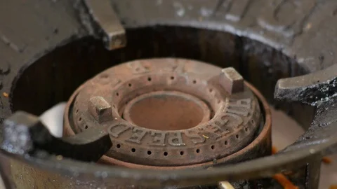 Chef hand set fire on the stove before cooking. Stock Footage 126908205