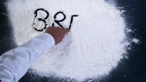 Chef Hand Writing on Flour Bread Recipe Video stock 134652625