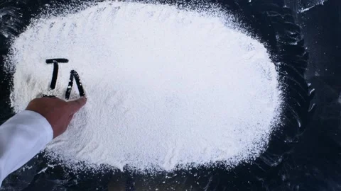 Chef Hand Writing on Flour Ingredient Video stock 134652369