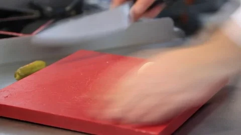 Chef Hands Cutting Onions Stock Footage 83587203