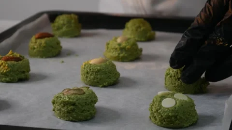 Chef Hands Decorating Matcha Green Tea Cookies Stock Footage 328274631
