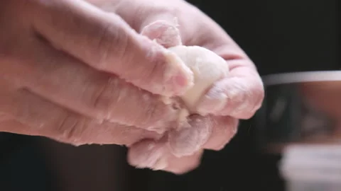 Chef hands doing make Chinese dumplings or steamed Chinese bun with minced pork. Stock Footage 167781502
