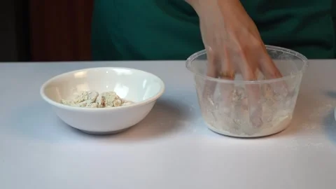 Chef Hands Kneading and Mixing Shrimp into Flour Dough for Deep Frying 스톡 동영상 334322456