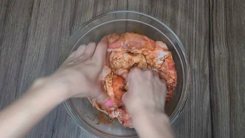 Chef Hands Marinate Raw Chicken Legs. Stock Footage 166637741