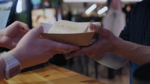 Chef Hands Over Quesadilla to Customer 库存影片 307084233