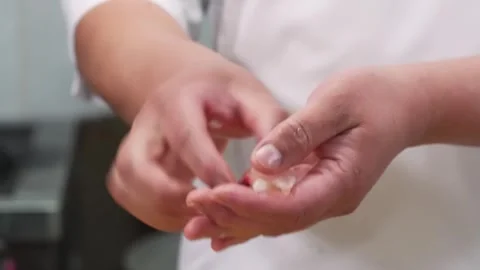 Chef Hands Preparing Fresh Fish and Rice for Sushi Close-up Stock Footage 333600496