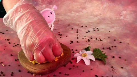 Chef hands putting slice of mozzarella, tomato and parsley over liege waffles Stock Footage 194507647