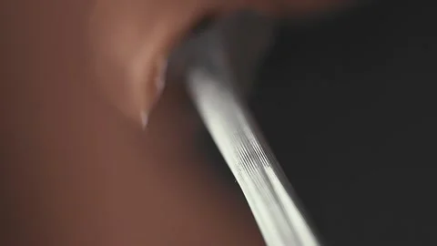 Chef hands sharpening knife in slow motion. Closeup man hands prepare to cook Stock Footage 154730759