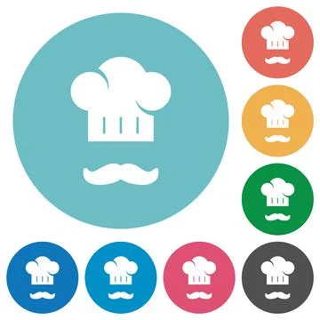Chef hat and mustache flat round icons Stock Illustration