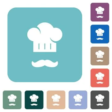 Chef hat and mustache rounded square flat icons Stock Illustration