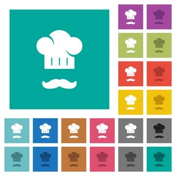 Chef hat and mustache square flat multi colored icons Stock Illustration
