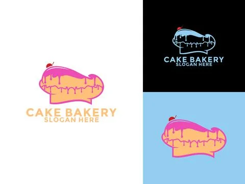 Chef hat cake with cherry logo vector, cake bakery logo template Stock Illustration