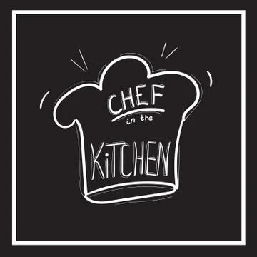 Chef hat on chalkboard Funny kitchen art Wall Stock Illustration