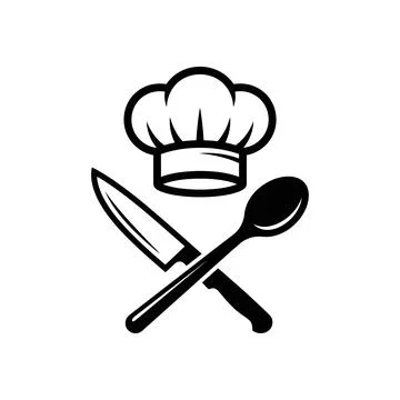 Chef hat with crossed knife and spoon icon for professional restaurant menu.. Illustration