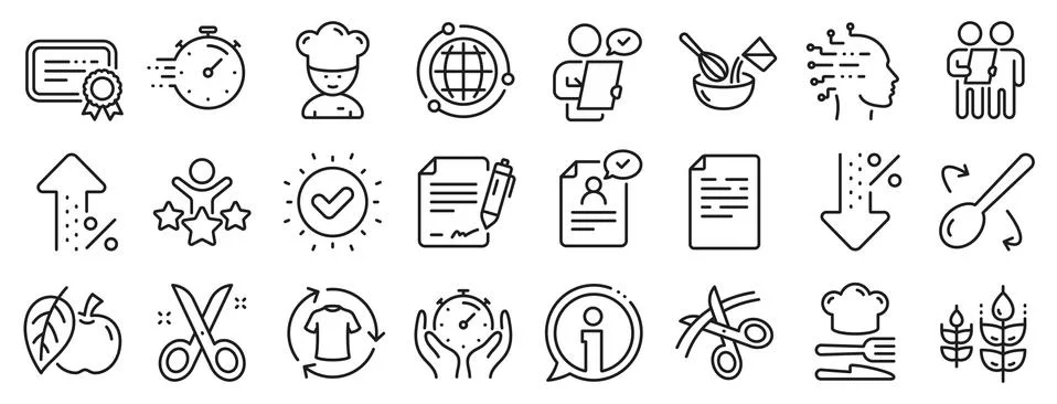 Chef hat, Customer survey, Fast delivery line icons. Approved application Stock Illustration