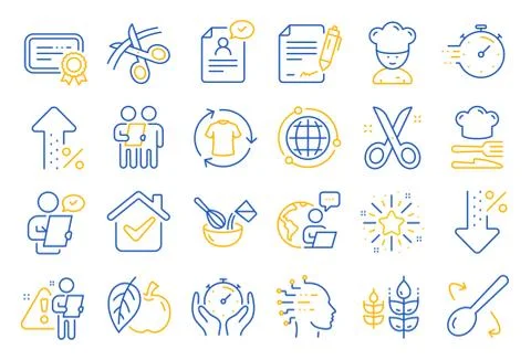 Chef hat, Customer survey, Fast delivery line icons. Approved application Stock Illustration